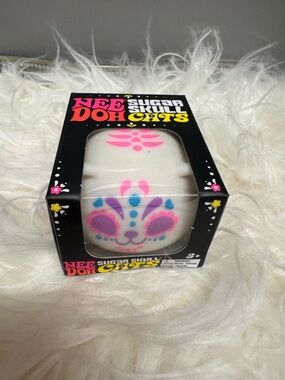 NEEDOH- RARE ! Sugar Skull Cats Squishy Toy - White with Pink & Blue Accents